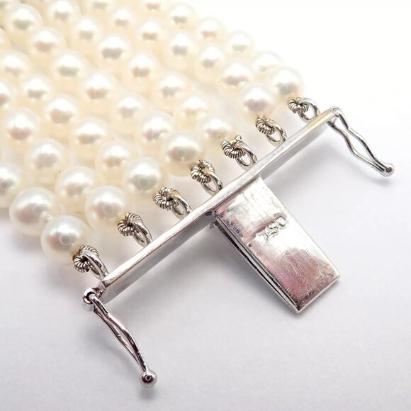 Vintage Estate 18k White Gold Diamond 7 Row 4.5mm Pearl Bracelet - Picture 9 of 15